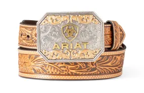 Ariat Logo Floral Tan Embossed Belt