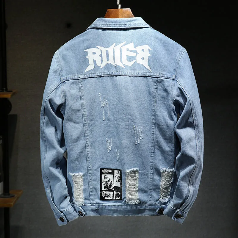 Newest Fashion Men's Ripped Denim Jacket Comfy Jean Coats
