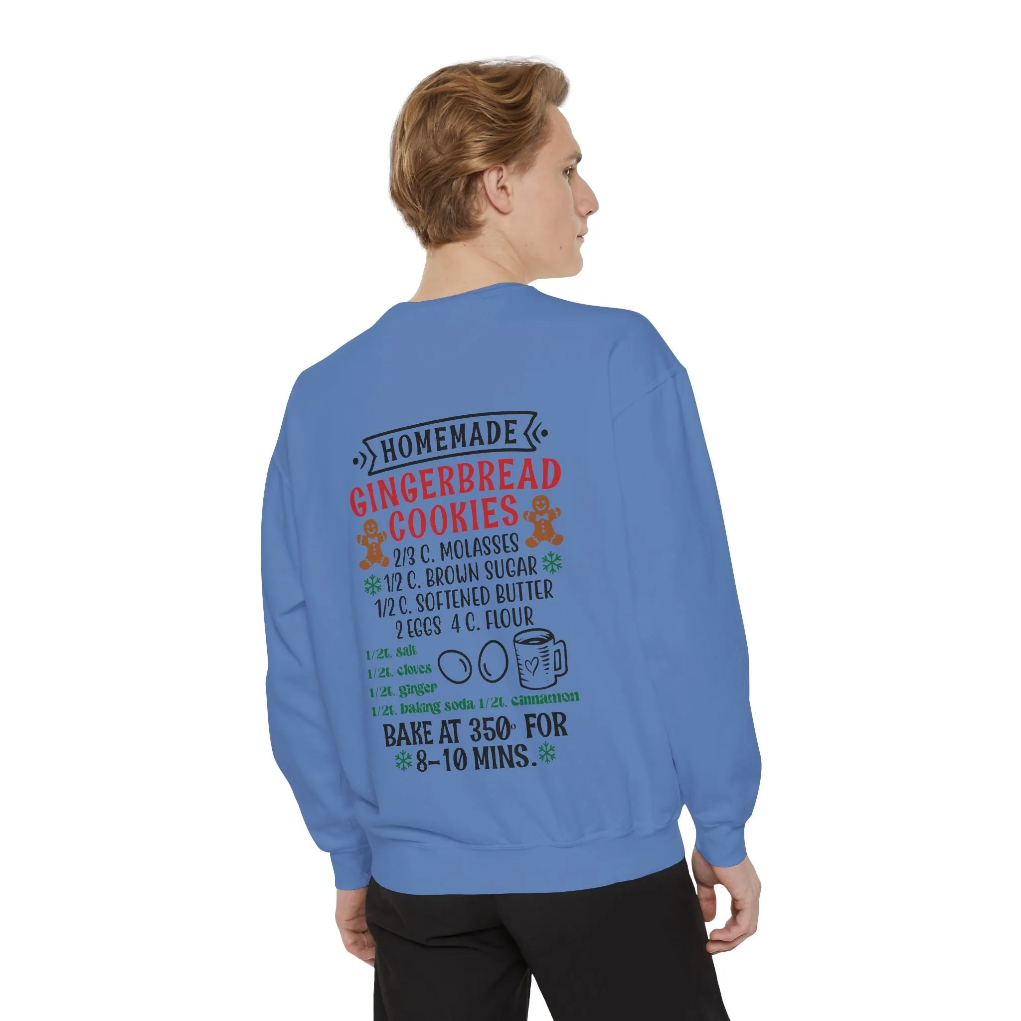 Recipe on Back Sweatshirt, Gingerbread Christmas Recipe Crewneck, Sugar Cookie Recipe Shirt, Trending Unisex Christmas Garment-Dyed Sweatshirt